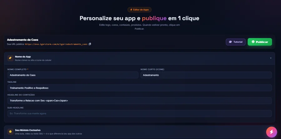 Editor de aplicativo